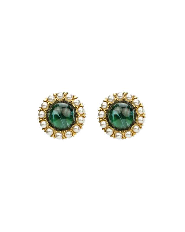 Cabochon Clip & Pearly Trim Earrings